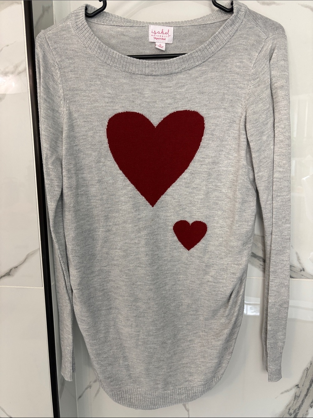 Isabel Maternity Light Gray Sweater with Red Heart Motif